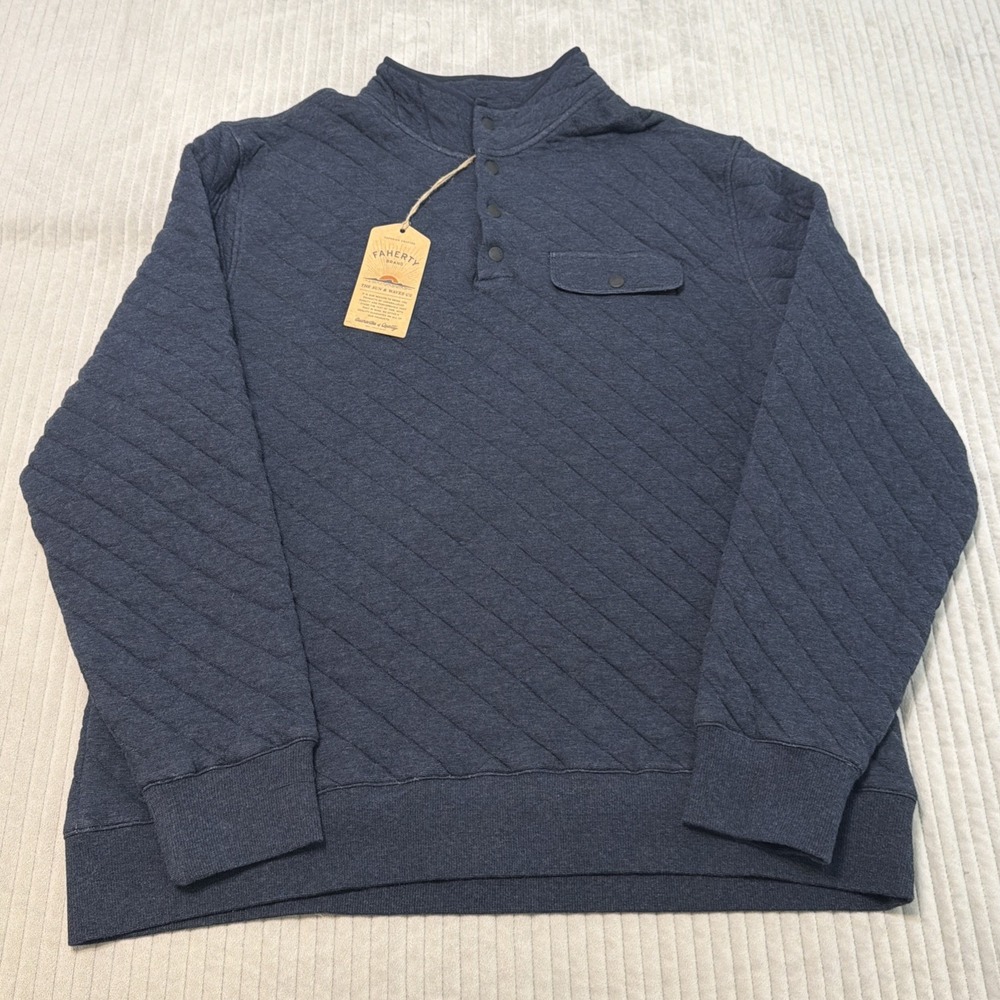 Faherty Sweater Men's 2XL Quarter Snap Rib Knit Epic Quilted Fleece Pullover NWT